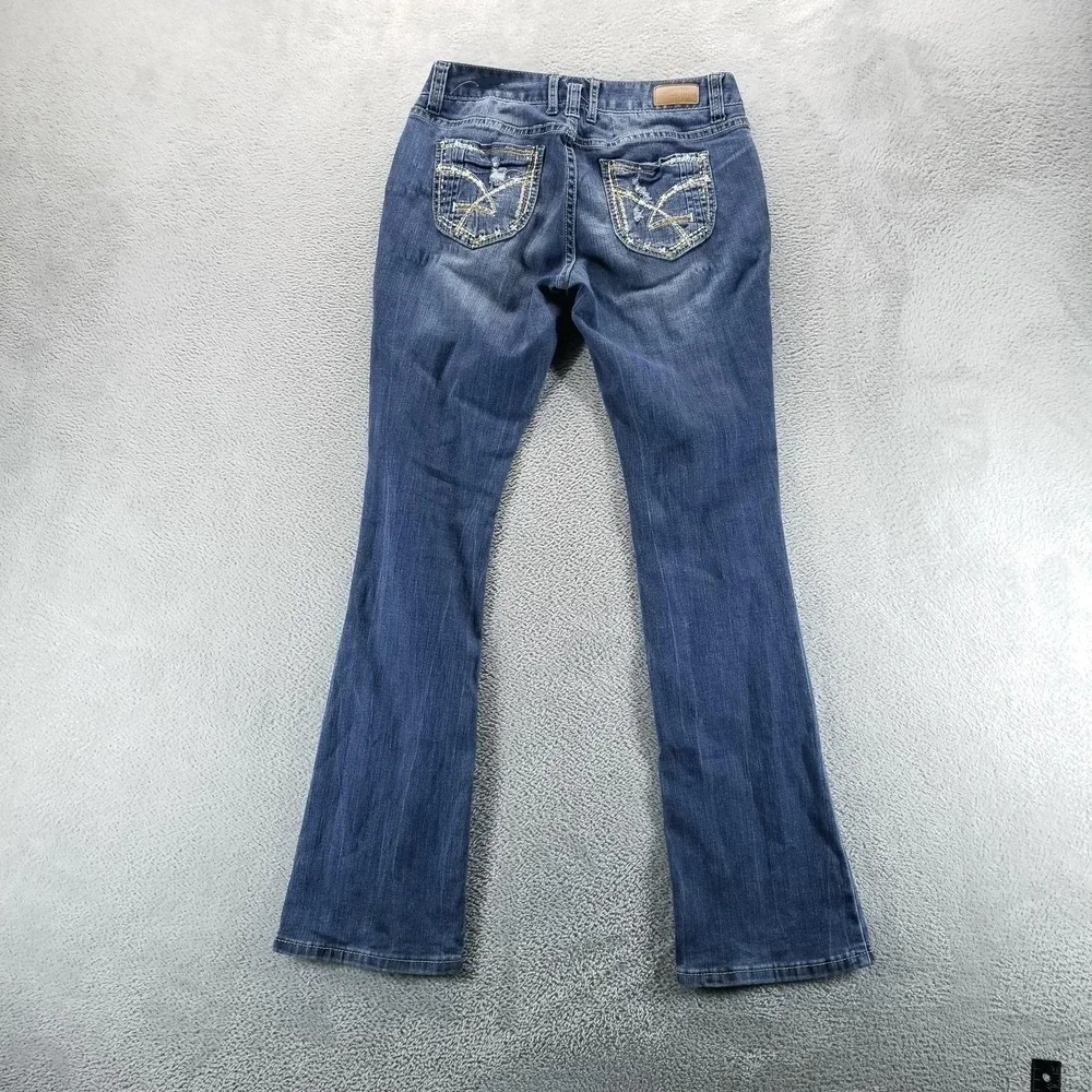 Amethyst Jeans Womens 7 Blue Bootcut Low Rise Distressed Embroidered Stretch Y2K